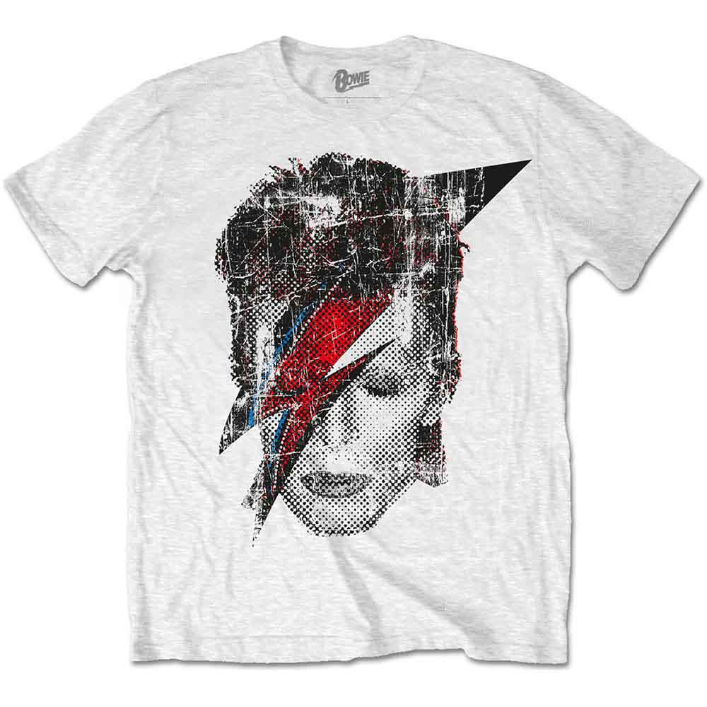 Bowie David Unisex T-Shirt: Halftone Flash Face (White)