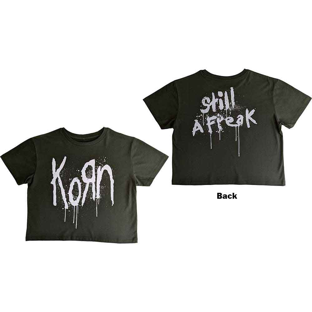 Korn Ladies Crop Top: Still A Freak (Green) (Back Print)