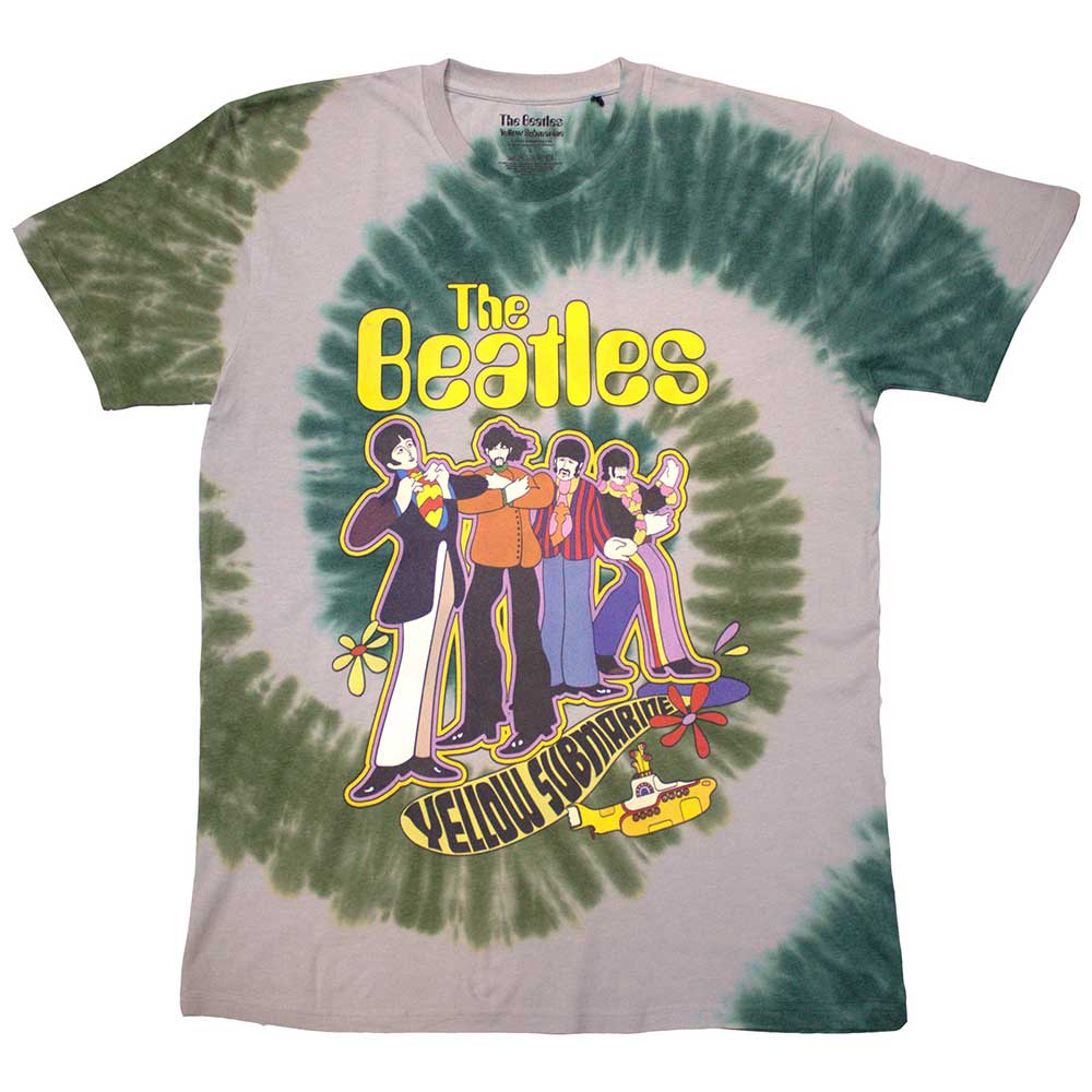 Beatles Unisex T-Shirt: Yellow Submarine Band In Line (White) (Wash Collection)